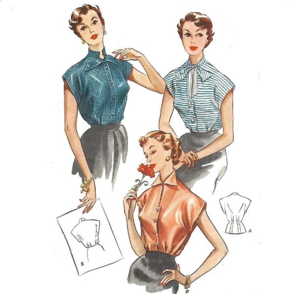 Patrón de costura vintage de los años 50: Blusa bonita Rockabilly - Pecho 36 "(91,4 cm)