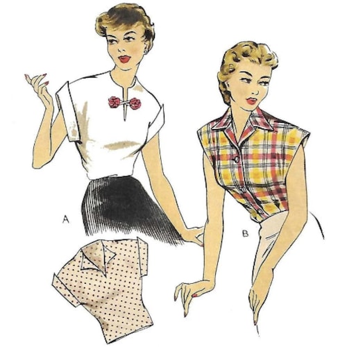 PDF - Sömnadsmönster från 1940-talet: Lättsydd blus, topp, två modeller - Byst 91 cm - Ladda ner