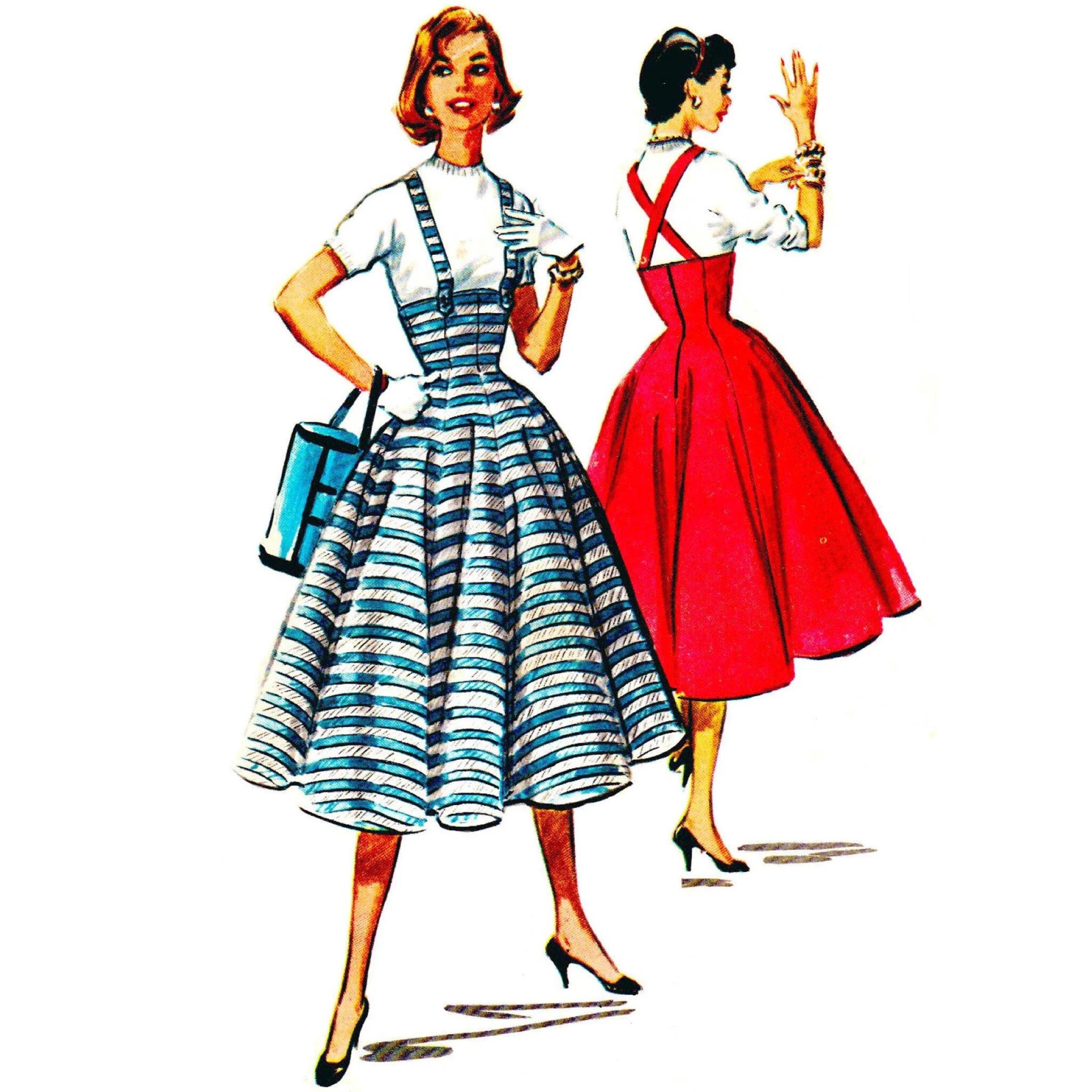 Vintage 1950s Sewing Pattern, One-pattern-piece Skirt & Suspenders - Waist: 28” (71cm)