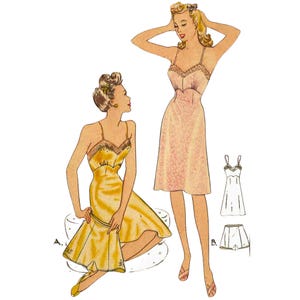 PDF - Vintage 1940s Sewing Pattern: Pretty Slip & Knickers Lingerie WWII - Bust 36" - Instantly Print at Home