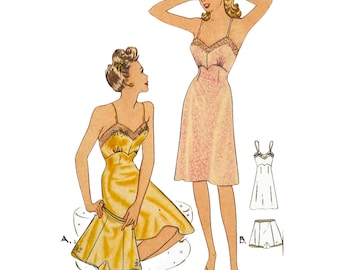 PDF - 1940s Lingerie   Sewing Pattern: Slip, Camisole & Shorts - Bust 36"(92cm) -  Download