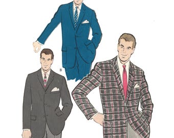 PDF - 1960s Vogue Men's Jacket Sewing Pattern: Vintage Blazer, Chest 40"(102cm) - Download