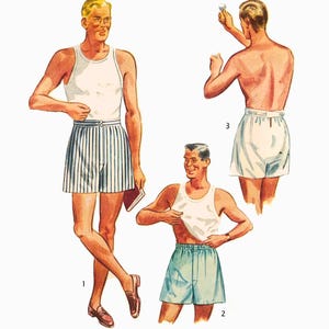 PDF – Schnittmuster für Herrenunterwäsche aus den 1950er-Jahren: – Bundweite 96,5 cm (38 Zoll) – Download