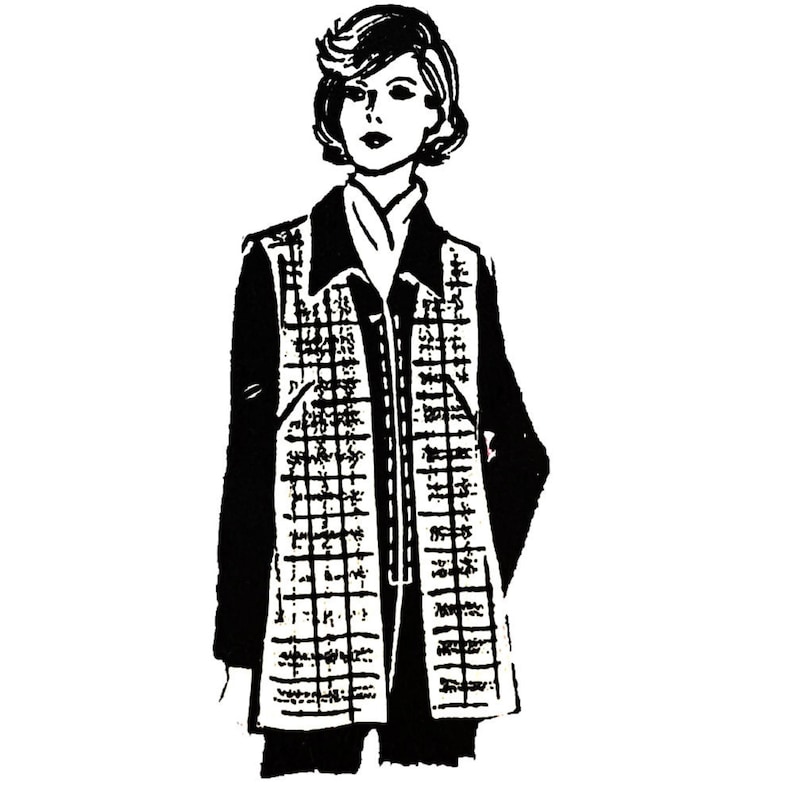 May include: A black and white checkered vest with a black collar and long sleeves. The vest has a zipper closure and is worn over a white collared shirt.