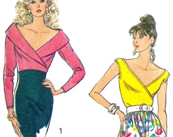 PDF - Patrón Vintage 1980s - Hombros descubiertos, blusas cruzadas 'Bad Sandie' - Busto 34” (87cm) - Impresión instantánea en casa