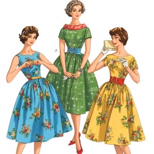 PDF - 1950&#39;s Vintage Sewing Pattern, Pretty Dress with Full Skirt, Rockabilly Dress - Bust 38&quot; (96.5cm) - Download