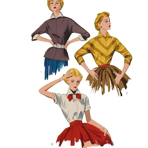 Vintage 1950s Pattern –  &#39;Easy&#39; Over-blouse, Blouses with Detachable Collar, Cuffs & Scarf - Bust: 32” (81.3cm)