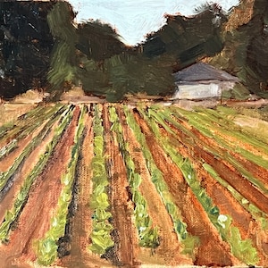 Farm Painting, Original Unframed Art, Plein Air, 5&quot; by 7&quot; Small Art
