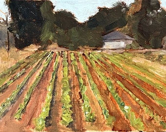 Farm Painting, Original Unframed Art, Plein Air, 5" by 7" Small Art
