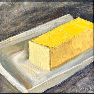Kitchen Picture, Original Oil Painting, Butter Still Life, Square Framed Art, Kitchen Fun Art
