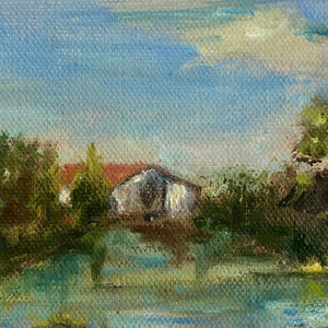 Hometown House Painting, Framed Art, Original Cottage Style Painting, Farmhouse Small Art, Ships FREE