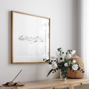 Mountain Range - Printable Wall Art, Digital Download, Pencil Sketch, Digital File, Black and White Art, Minimal Wall Art
