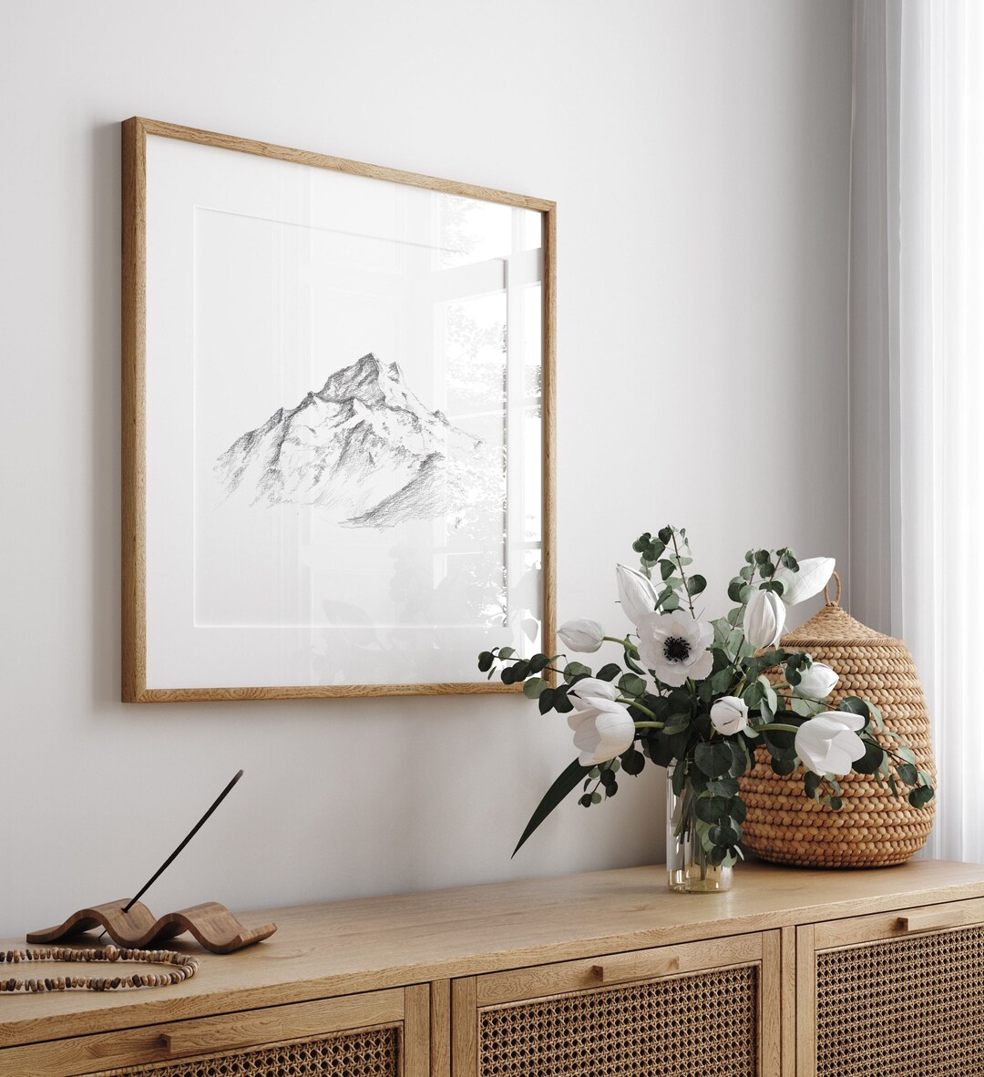 Mountain Sketch Print - Black and White Landscape Wall Art (digital ...