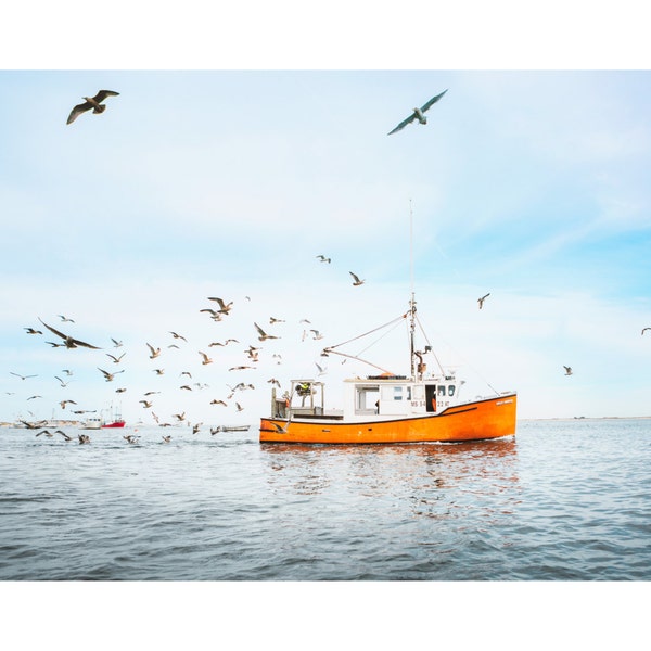 F/V Great Pumpkin and Gulls.  Cape Cod, Coastal Print. Ocean Artwork. Fine Art Gicleé Print. Wall Art