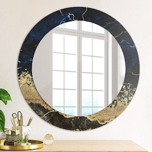 Miroir avec impression bleu foncé, marbre bleu, miroirs modernes, miroir de salle de bain, miroir rond artistique, artisanat, miroirs ronds pour le mur