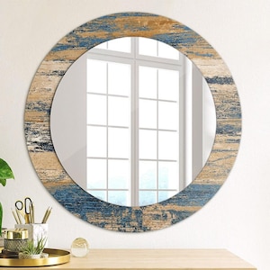 Mirror with Print Gold, Abstract Wood, Handmade, Ornamental Appearance, Bathroom Mirror, Original Shape of The Mirror, Original