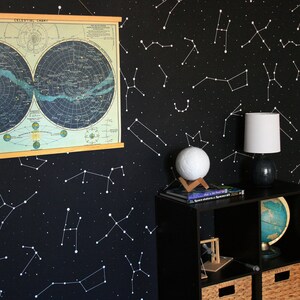Constellations, Removable Wallpaper Dark Blue, Kids Room Wall Decor, Cosmos Pattern, Peel and Stick, Baby Boy Wallpaper, 73 image 2