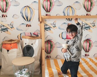 Globos de dibujos animados, papel tapiz extraíble colorido, decoración de pared para habitación de niños, patrón de juguete, despegar y pegar, papel tapiz para bebé niño, n.° 36