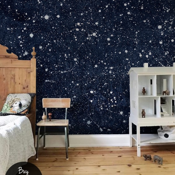 Night Sky Constellations, Removable Wallpaper Blue, Kids Room Wall Decor, Cosmos Pattern, Peel and Stick, Baby Boy Wallpaper, #145