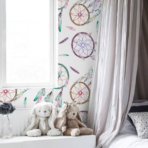 Dreamcatcher, Removable Wallpaper Colorful, Geometric Pattern, Baby Bedroom Wall Mural, Peel and Stick, Boho Nursery Wallpaper, #55