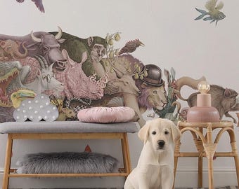 Fairytale creatures Wall Stickers for Kids Room, Pastel Baby Room Decor, Animals Wall Decal for Children's Room, Self Adhesive Decal