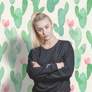 Cactus pastello, carta da parati rimovibile verde, motivo floreale, murale per la camera dei bambini, stacca e attacca, carta da parati per bambini acquerello, #29