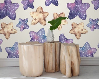 Star Collection, Removable Wallpaper Colorful, Kids Room Wall Decor, Sky Pattern, Peel and Stick, Baby Girl Wallpaper, #174