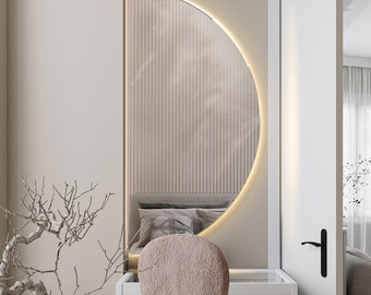 Illuminated LED Mirror, Classic Half Moon Mirror, Decorative Mirror with LED backlight, Makeup Mirror with LED lights, Frameless Mirror