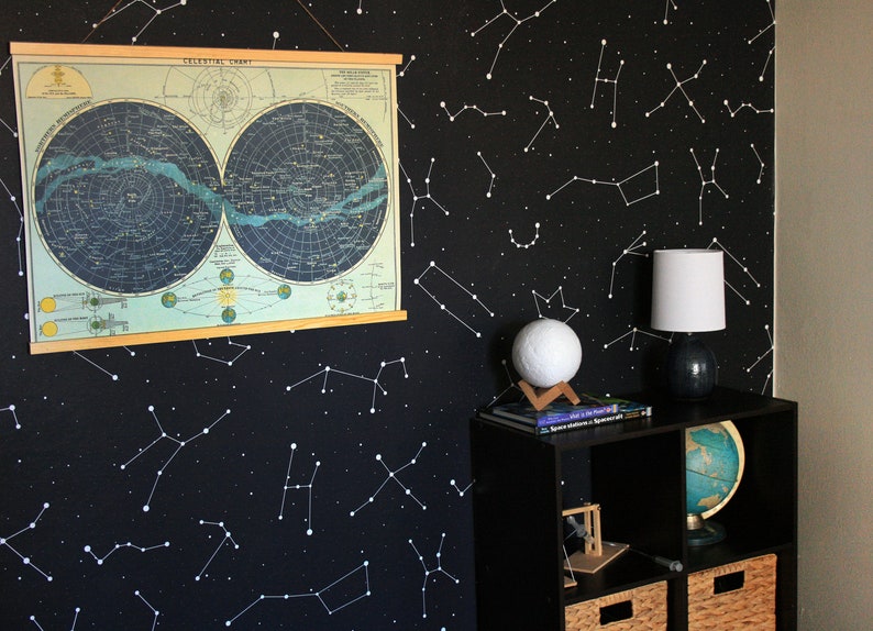 Constellations, Removable Wallpaper Dark Blue, Kids Room Wall Decor, Cosmos Pattern, Peel and Stick, Baby Boy Wallpaper, 73 image 2