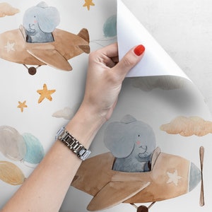 Elephant Dream Adventure, Carta da parati rimovibile colorata, Decorazione da parete per cameretta dei bambini, Motivo cielo, Stacca e attacca, Carta da parati per bambine, #171