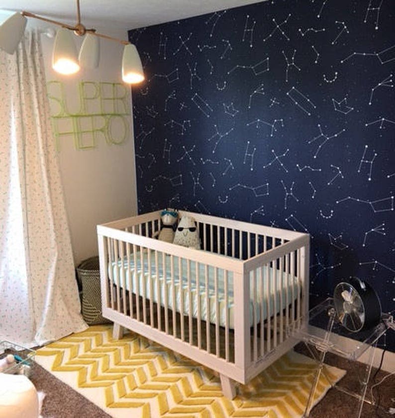 Constellations, Removable Wallpaper Dark Blue, Kids Room Wall Decor, Cosmos Pattern, Peel and Stick, Baby Boy Wallpaper, 73 image 6