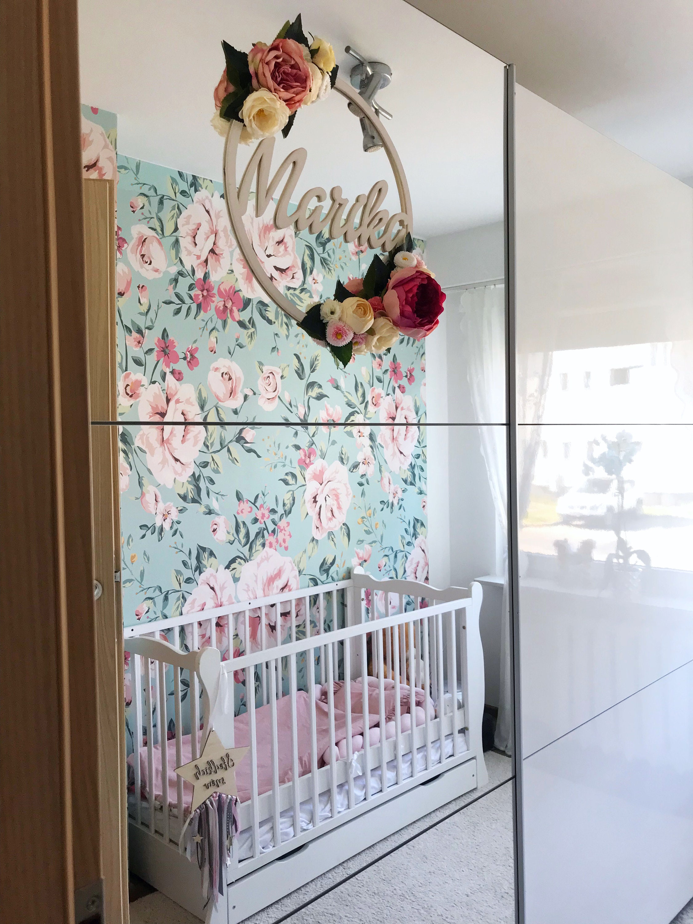 Nursery Floral Wallpaper Vintage Wall Mural Pastel Roses Etsy UK