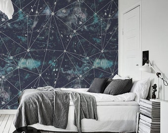 Sueño interestelar, papel tapiz extraíble azul oscuro, decoración de pared para habitación de niños, patrón cosmos, despegar y pegar, papel tapiz para bebé niño, n.° 125