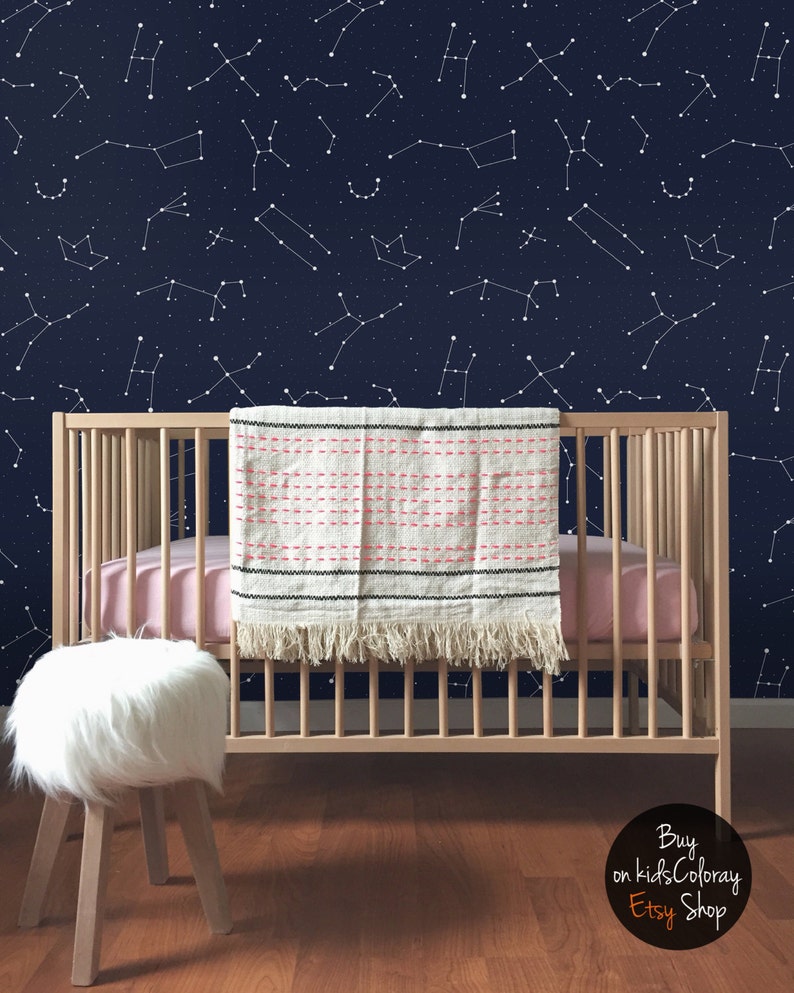 Constellations, Removable Wallpaper Dark Blue, Kids Room Wall Decor, Cosmos Pattern, Peel and Stick, Baby Boy Wallpaper, 73 image 5