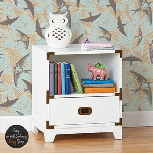 Flying Swallows, Removable Wallpaper Green, Animal Pattern, Kids Room Wall Mural, Peel and Stick, Baby Boy Wallpaper, #81