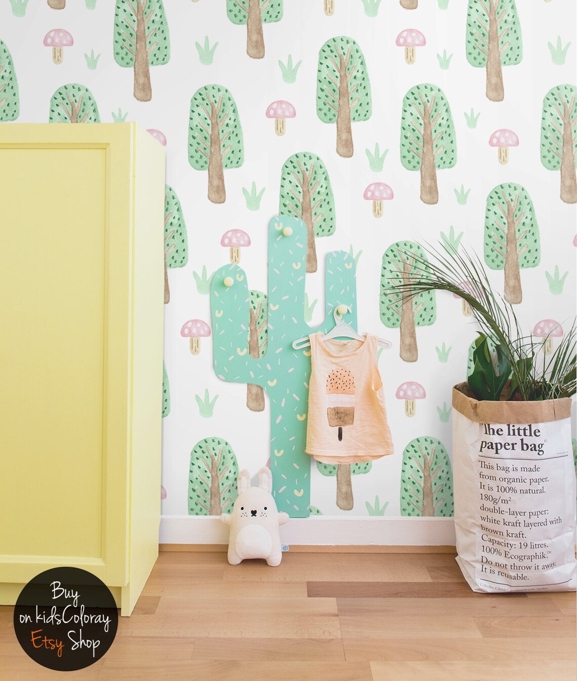 Removable wallpaper Trees mushrooms wall mural Kids Etsy