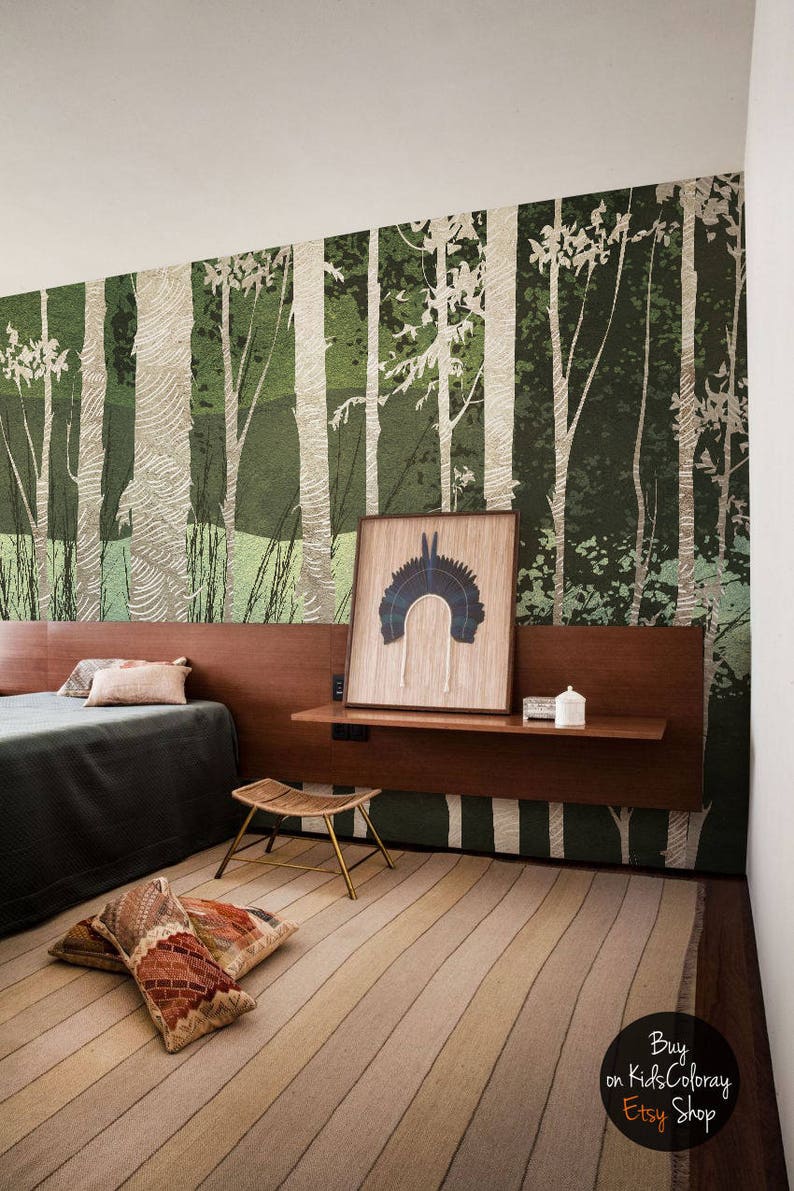 Textured Birch Trees wall mural Woodland wallpaper for Etsy