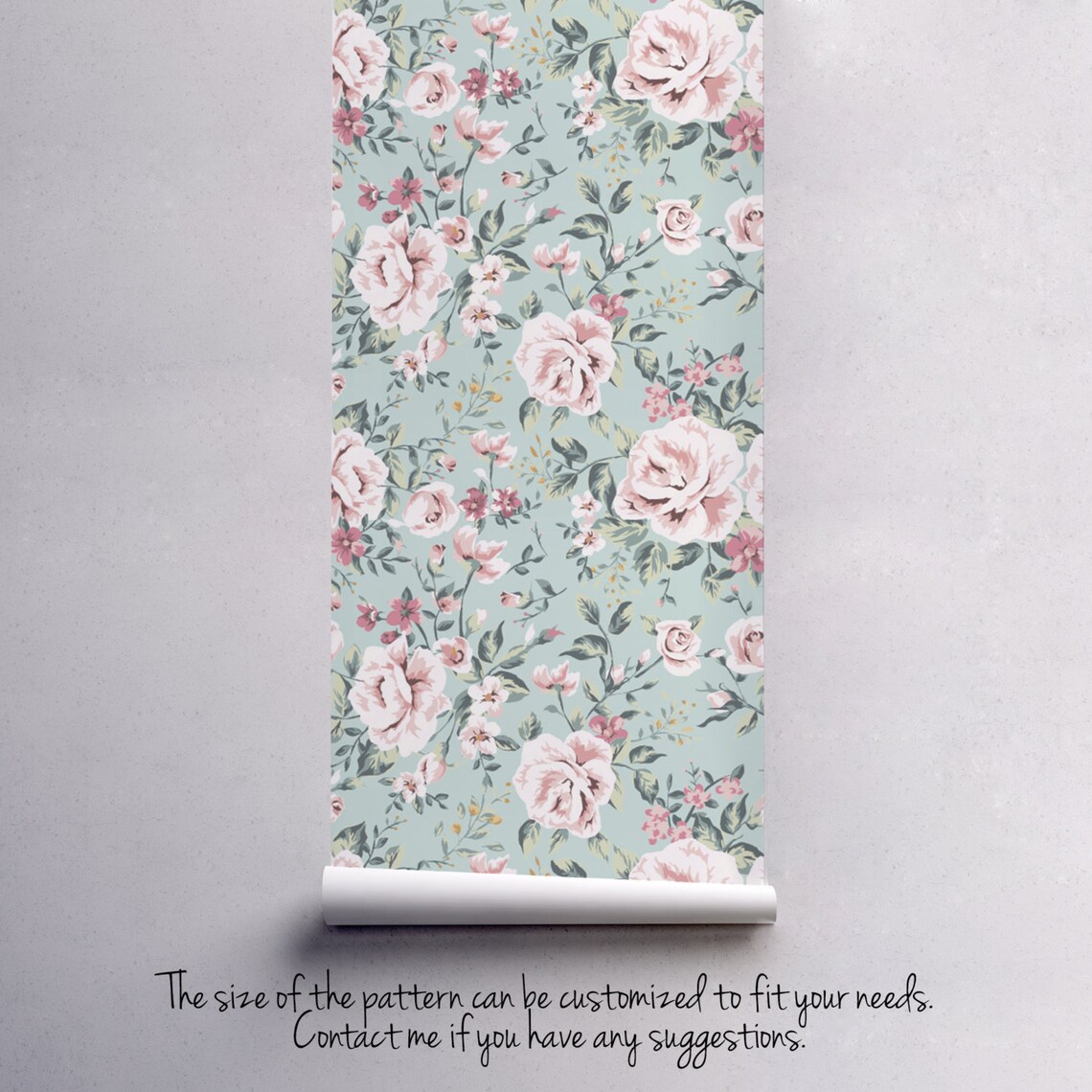 Nursery Floral wallpaper Vintage wall mural Pastel Roses Etsy