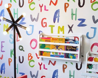 Alphabet Letters, Removable Wallpaper Colorful, Baby Bedroom Wall Mural, Peel and Stick, Watercolor Nursery Wallpaper, #77