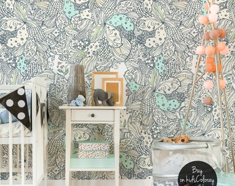 Abstract Artistic Leaves, Removable Wallpaper Gray, Bedroom Wall Mural, Gender Neutral Nursery, Boho Wallpaper, Peel and Stick, #45