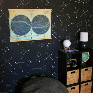 Constellations, Removable Wallpaper Dark Blue, Kids Room Wall Decor, Cosmos Pattern, Peel and Stick, Baby Boy Wallpaper, 73 image 4