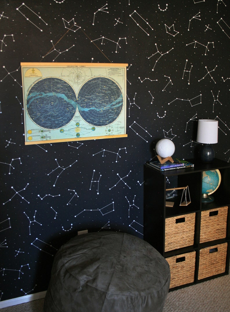 Constellations, Removable Wallpaper Dark Blue, Kids Room Wall Decor, Cosmos Pattern, Peel and Stick, Baby Boy Wallpaper, 73 image 4