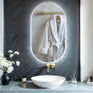 Oval LED Mirror, Large Bathroom Mirror, Bedroom Mirror with LED lights, Illuminated Mirror with Light, Frameless Vanity Mirror