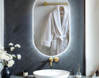 Oval LED Mirror, Large Bathroom Mirror, Bedroom Mirror with LED lights, Illuminated Mirror with Light, Frameless Vanity Mirror