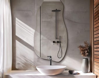 Amorphic Frameless Mirror, Luxury Mirror, Organic Decorative Mirror, Organic Mirror, Large Aesthetic Mirror, Wavy Bathroom Mirror