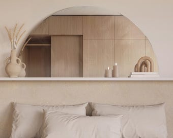 Large Frameless Mirror, Half Moon Mirror, Sleek Mirror, Bedroom Luxury Mirror, Sleek Mirror, Decorative Bathroom Mirror