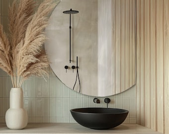 Cut Circle Wall Mirror, Large Frameless Mirror, Sleek Mirror, Bedroom Luxury Mirror, Sleek Mirror, Decorative Bathroom Mirror