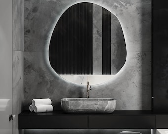 Amorphic LED Mirror, Irregular Makeup Mirror, Decorative Mirror with LED lights, Organic Mirror with Light, Frameless Mirror