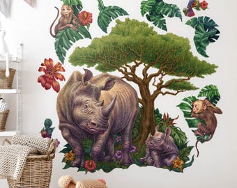 Cartoon wild animals Wall Stickers for Children's Room, Vivid Kids Room Decor, Animals Wall Decal for Baby Room, Self Adhesive Decal