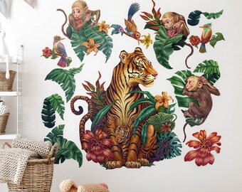 Jungle safari Wall Stickers for Kids Room, Vivid Baby Room Decor, Animals Wall Decal for Children's Room, Self Adhesive Decal